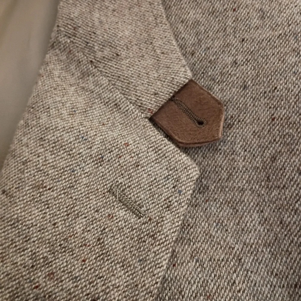 Stafford Tweed Blazer Mens 44L Tan Wool Elbow Patch Heritage Sport Coat Vintage